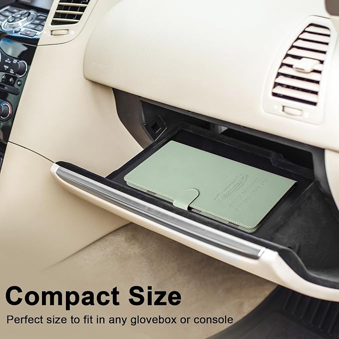 RSAquar Car Registration and Insurance Holder, Vehicle Glove Box Organizer Cool Car Accessories, Car Document Holder for Cards, Driver License & Essential Document, JD-Green