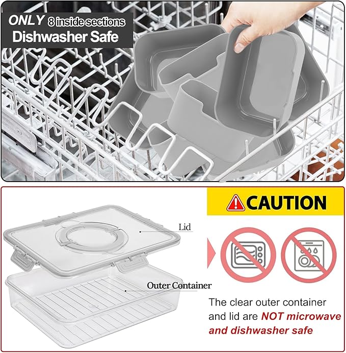 shopwithgreen 2Pcs Snackle Box Container, Divided Serving Tray with Lid and Handle, Snack Box Container Food Platter Charcuterie for Party, Veggies, Snack, Fruit, Nuts, Entertaining, Picnic,Gray