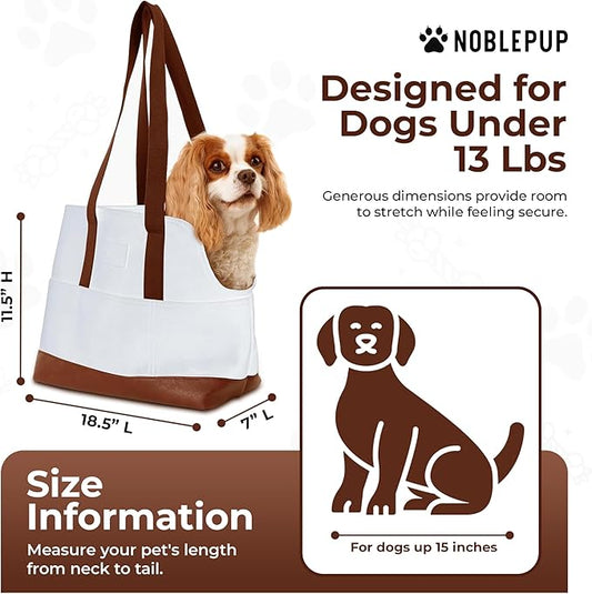Faux Leather Dog Carrier for Small Dogs, Water-Resistant Designer Dog Purse with Safety Harness, Fashion Pet Carrier for Dogs 5-15 lbs, Luxury Dog Shoulder Carrier, White