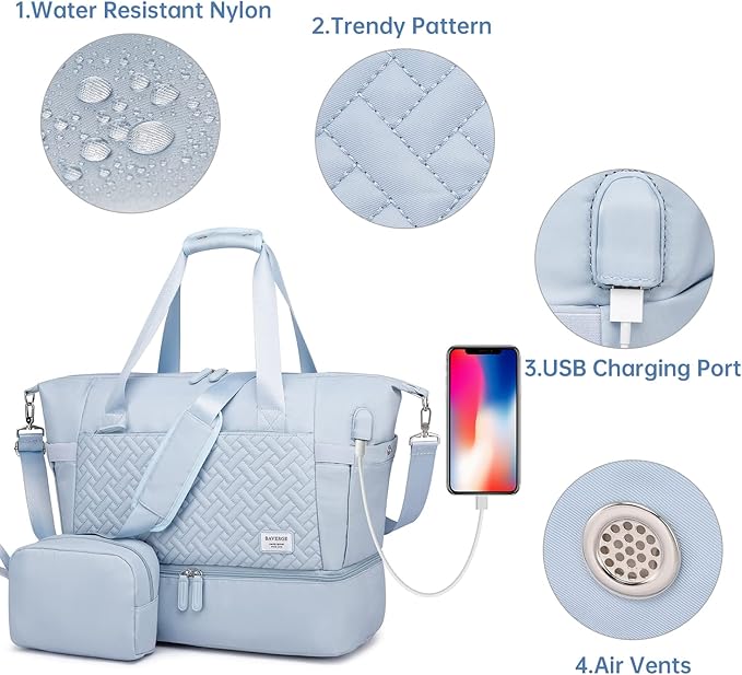 Duffle Bag for Travel, Weekender Bag with Shoe Compartment, Carry On Overnight Bag for Women with Toiletry Bag, Gym Bag with Wet Pocket, Hospital Bags for Labor and Delivery Beige