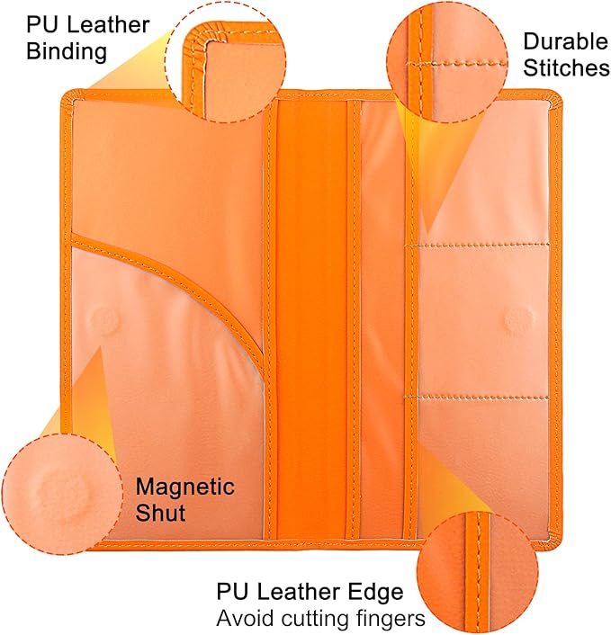 Premium Car Registration & Insurance Card Holder with Magnetic Shut, Vehicle Glove Box Car Organizer - For Documents, Cards, License (Orange)