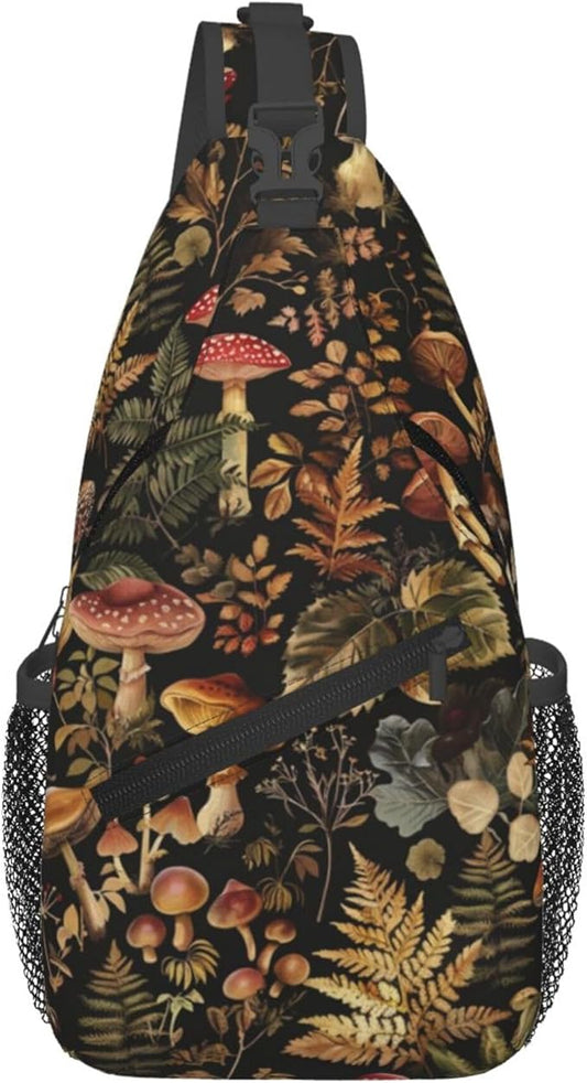Botanical Mushroom Sling Backpack Crossbody Bag Casual Chest Bags Travel Hiking Daypack Shoulder Bag for Women Men