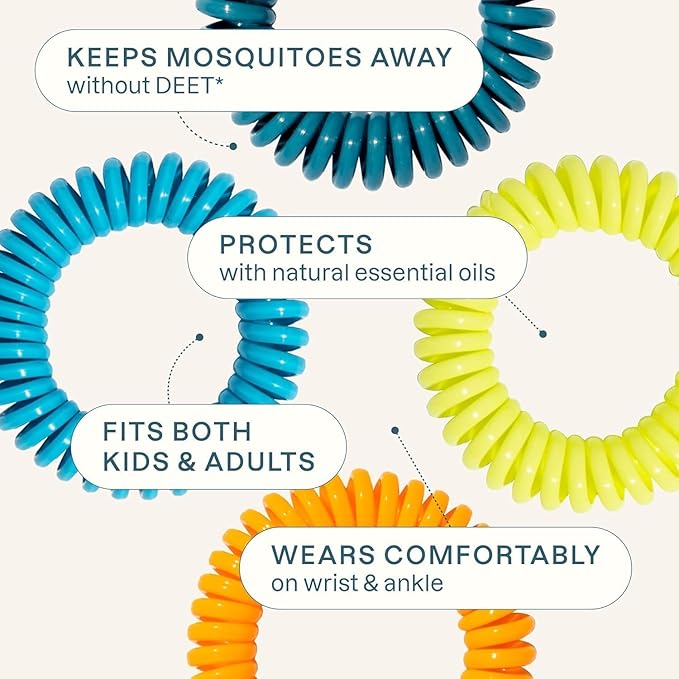 Cliganic Mosquito Repellent Bracelet Stickers Pack for Kids & Adults Multi Color, Natural DEET-Free, Essential Oil Infused 20 Bands with 30 Patches, Citronella Scent