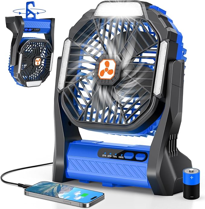 Portable Fan Rechargeable, 20000mAh Cordless Battery Powered Camping Tent Fans with SOS & LED Lantern, Small USB C Operated Outdoor Ventilador for Travel Camp Fishing Picnic Beach Home Essentials