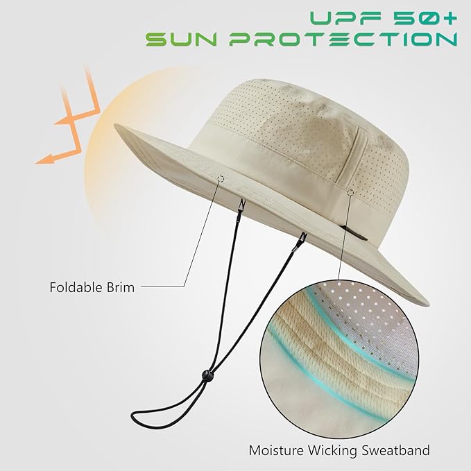 UPF 50+ Bucket Sun Hat with Laser Perforated Mesh Cooling Adjustable Breathable Lightweight for Outdoor Men Women