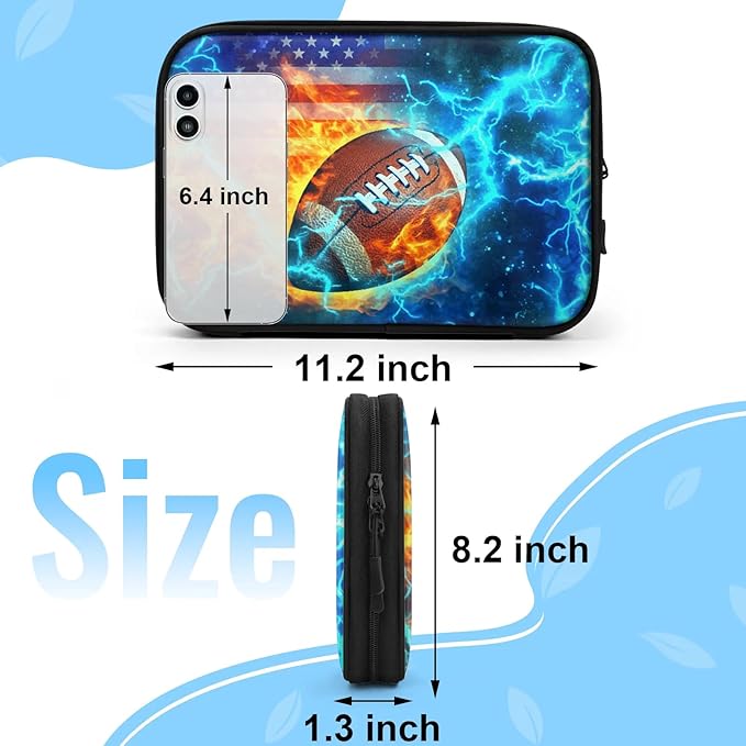 Football Fire Travel Cable Organizer Pouch American Flag Soccer Electronics Accessories Carry Case Portable Water Resistant Storage Bag for Cord Charger Phone Earphone SD Card