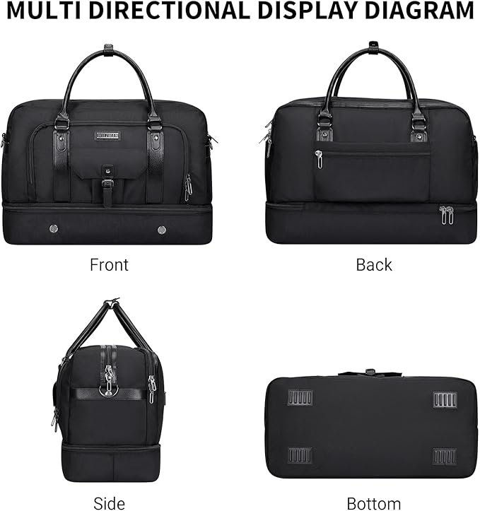 WITZMAN Weekender Bags for Men Women Carry On Duffle Overnight Bag with Toiletry Bag Sets Travel Duffel Bag Shoes Compartment （B694 Black）