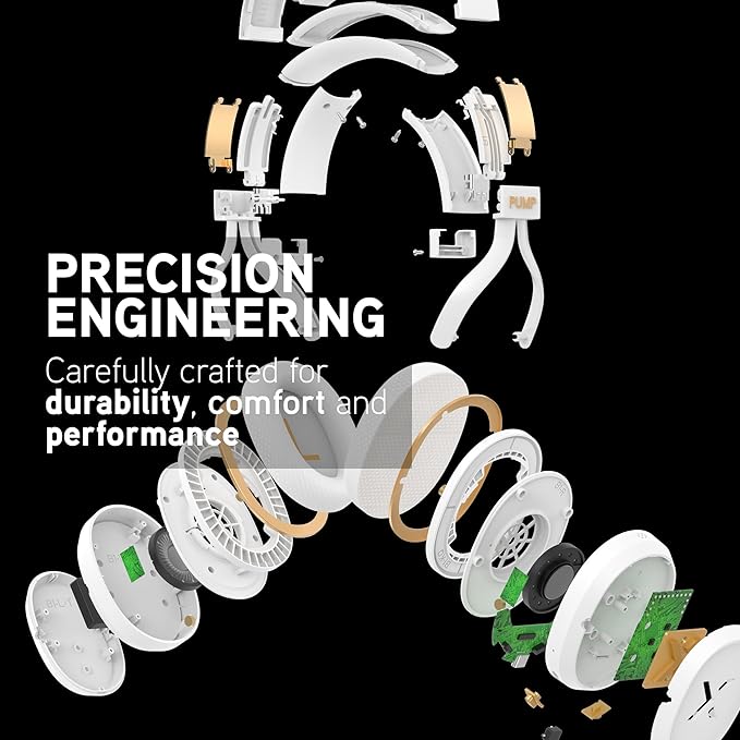 BlueAnt Pump X Wireless Over-Ear Headphones, Bluetooth, Powerful Bass, Active Noise Cancelling & Transparency Mode, Interchangeable Ear Cups, All-Day Comfort for Gym and Training, White/Gold