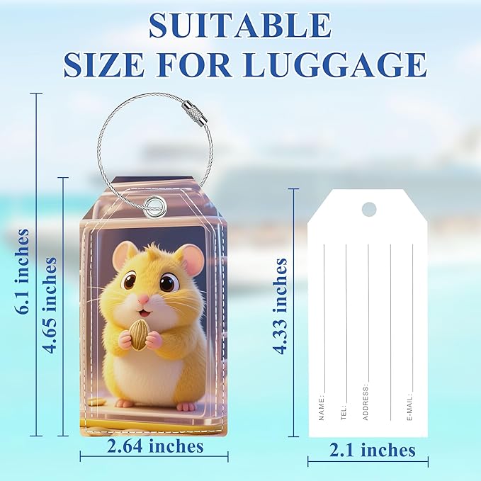 Luggage Tags for Suitcases, Cute Personalized Luggage Tag, Bag Tags for Backpacks Handbag School Instrument with Name ID Label Travel Essentials, Unique Fun Baggage Tags 2 Pack, Hamster
