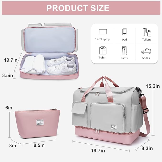 Small Gym Bag for Women, Travel Duffle Bag Carry On Weekender Bag with Shoe Compartment
