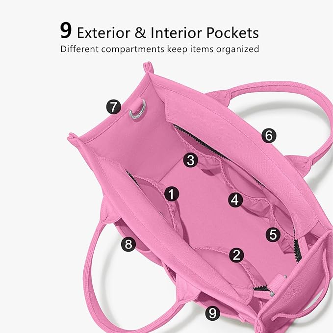 TOPDesign Heavy-Duty Canvas Tote Bag for Women, Adjustable Crossbody/Shoulder Handbag with 9 Pockets, Everything Tote