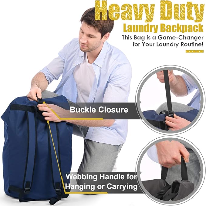 Laundry Bag Backpack Extra Large, 115L Laundry Backpack with Padded Shoulder Strap, Sturdy Travel Laundry Bags, Hanging Laundry Bag for College Dorm, Apartment, Clothes Hamper Bag for Laundromat