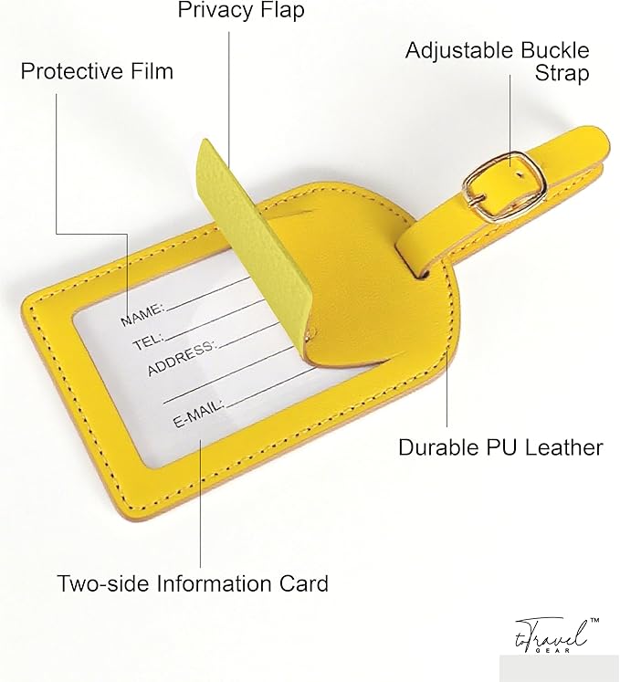 Luggage Tags for Suitcases,2 Pack PU Leather Privacy Protection Bag Tags Travel Accessories Essentials,Lemon Yellow