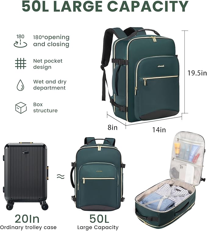 LOVEVOOK 50L Large Travel Backpack for Women Men Fits 17 Inch Laptop, Carry on Backpack for Traveling on Airplane, Personal Item Bag Airline Approved, Business Causal Weekender Backpacks