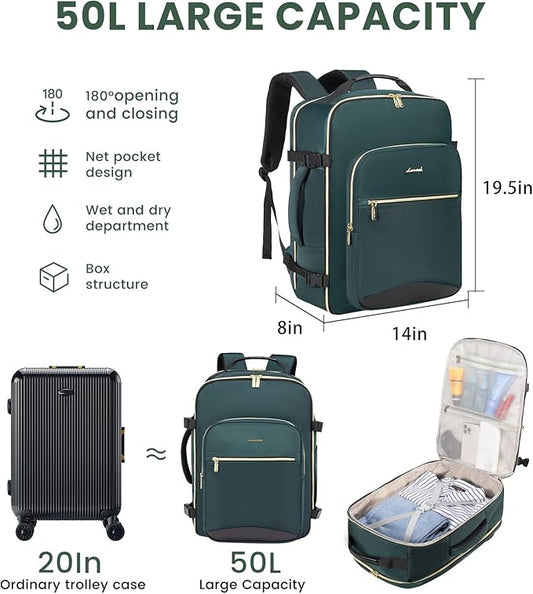 LOVEVOOK 50L Large Travel Backpack for Women Men Fits 17 Inch Laptop, Carry on Backpack for Traveling on Airplane, Personal Item Bag Airline Approved, Business Causal Weekender Backpacks