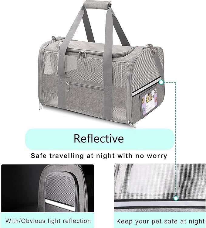 Soft - Sided Pet Carrier for Cats and Small Dogs, Airline - Approved, Grey Travel Tote with Mesh Windows, Foldable Bowl, Shoulder Strap, Oeko - TEX Certified