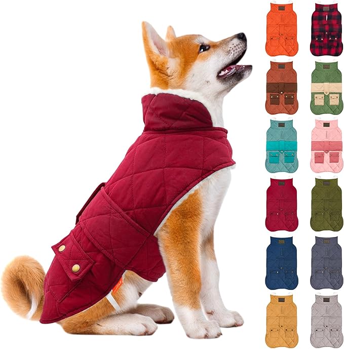 KYEESE Dog Coat Warm Pet Winter Puffer Coat with Leash Hole Windproof Dog Coats for Small Dogs Soft Pet Sweater for Cold Weather Waterproof Dogs Jacket with Fleece Lined Thick Pets Clothes with Pocket
