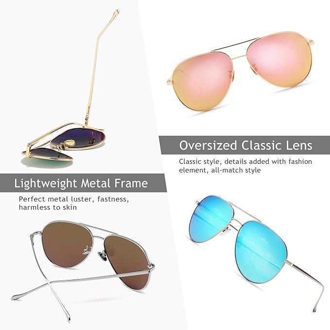 SUNGAIT Women's Lightweight Oversized Aviator Sunglasses - Classic Style Polarized Lens