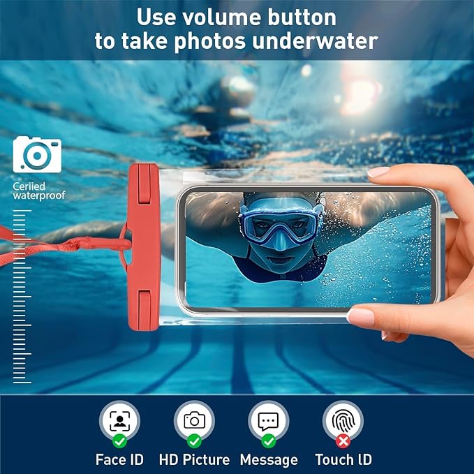 1/2 Pack Waterproof Phone Pouch Compatible with iPhone 17 16 15 Pro Max & Galaxy S24+/S23 7in Waterproof Phone Case with Lanyard, IPX8 Beach Travel Must Haves, Beach Essentials, Red, 1 Pack