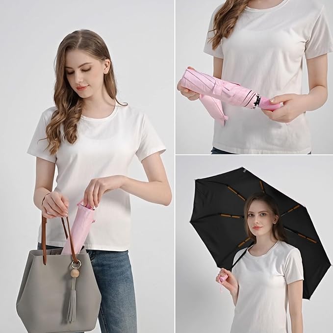 BAODINI Small UV Protection Travel Umbrella Compact for Rain and Sun UPF 50+ Windproof Portable 42 inch Umbrella for Women and Men