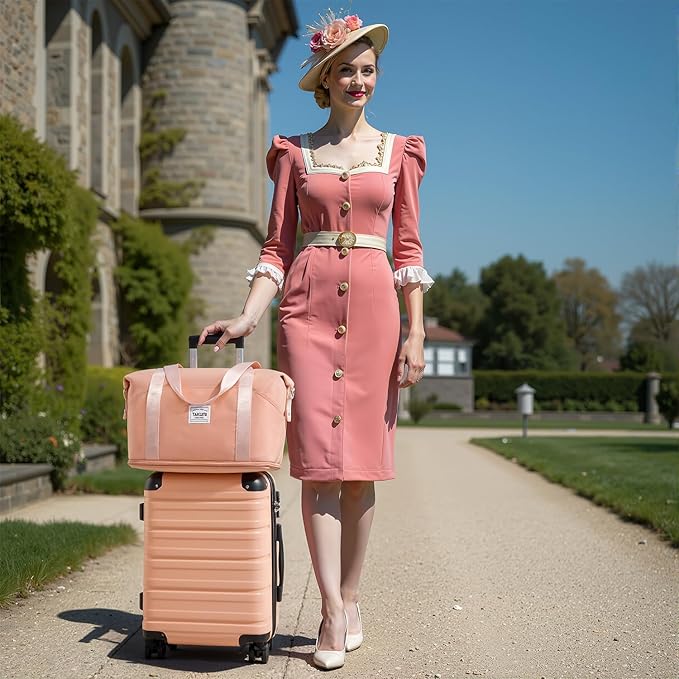 TAKUMI Carry On Luggage Set 3 Piece ABS+PC Hardshell Suitcases with Duffel Bag Double Spinner Wheels Travel Luggage with TSA Lock Lightweight Suitcase Set(PINK, 3 PIECE SET(20/DB/TB))