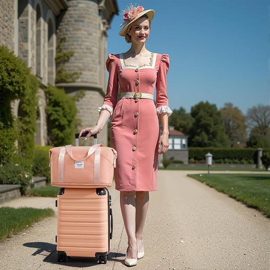 TAKUMI Carry On Luggage Set 3 Piece ABS+PC Hardshell Suitcases with Duffel Bag Double Spinner Wheels Travel Luggage with TSA Lock Lightweight Suitcase Set(PINK, 3 PIECE SET(20/DB/TB))