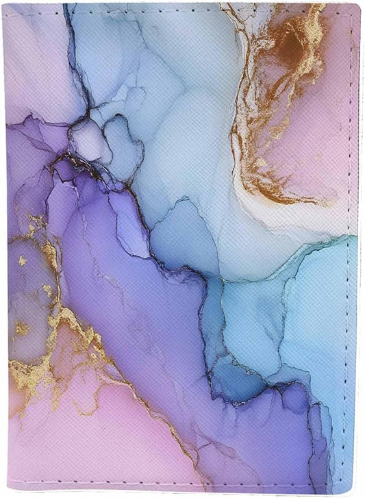 Marble Texture Passport Holder for Travel Pink and Purple Marble PU Leather Passport Cover Wallet Cute Passport Card Holder for Women and Men