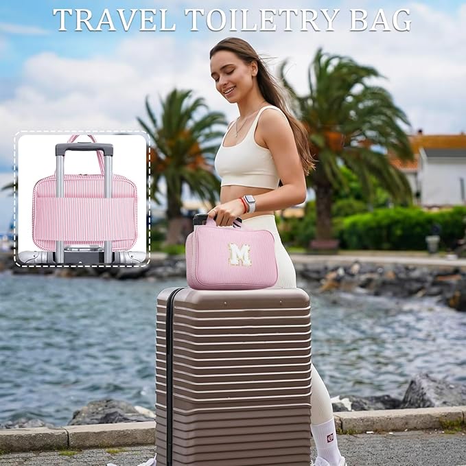 YOOLIFE Gifts for Friends - Friendship Gifts for Women, Travel Toiletry Bag for Women, Hanging Toiletry Bag, Monogrammed Initial Tolietry Pouch Makeup Bag - Letter F, Purple