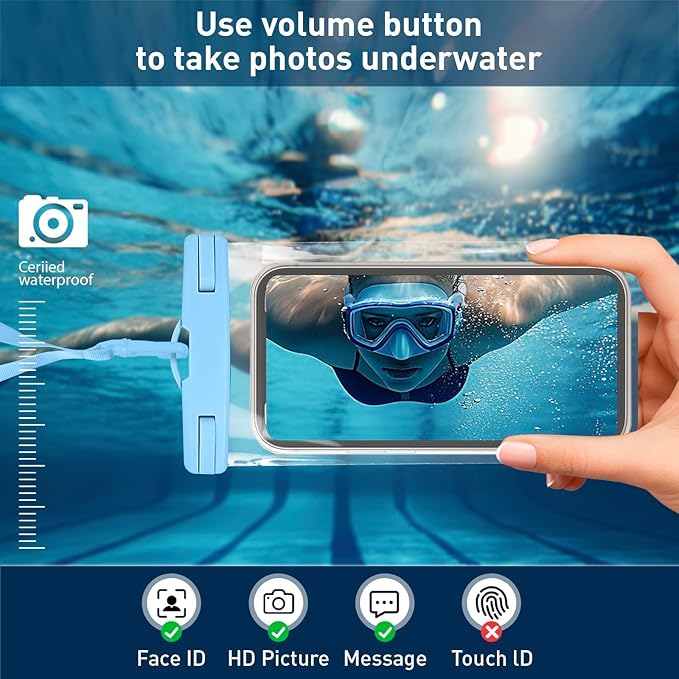 1/2 Pack Waterproof Phone Pouch Compatible with iPhone 17 16 15 Pro Max & Galaxy S24+/S23 7in Waterproof Phone Case, IPX8 Beach Travel Must Haves Dry Bag, Beach Essentials, Sea Blue, 1 Pack