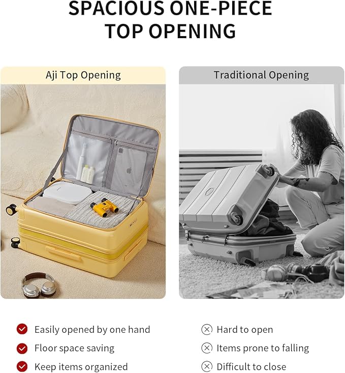 aji Expandable Top Opening 26 Inch Checked Luggage with Spinner Wheels, Large Suitcase with TSA Lock, Hard Shell Travel luggage Suitcases for Men Women, for 20+Days Travel, Cheese Yellow