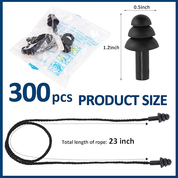 Xuhal 100 Pairs Black Corded Ear Plugs Silicone Reusable Earplugs Sound Blocking Individually Wrapped Ear Plugs Protection Hearing EarPlugs for Sleeping, Music, Shooting, Construction Work, Sports