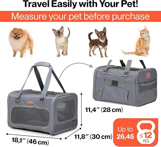 Portable Soft-Sided Pet Carrier for Cats and Small Dogs – Animal Travel Bag with Locking Zippers, Breathable Mesh and Collapsible Design – Lightweight and Secure Cat Dog Travel Crate