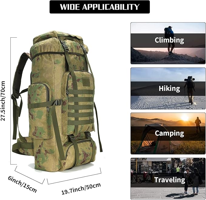 Hiking Backpack for Men 70L/100L Camping Backpack Military Rucksack Molle 3 Days Assault Pack for Climbing