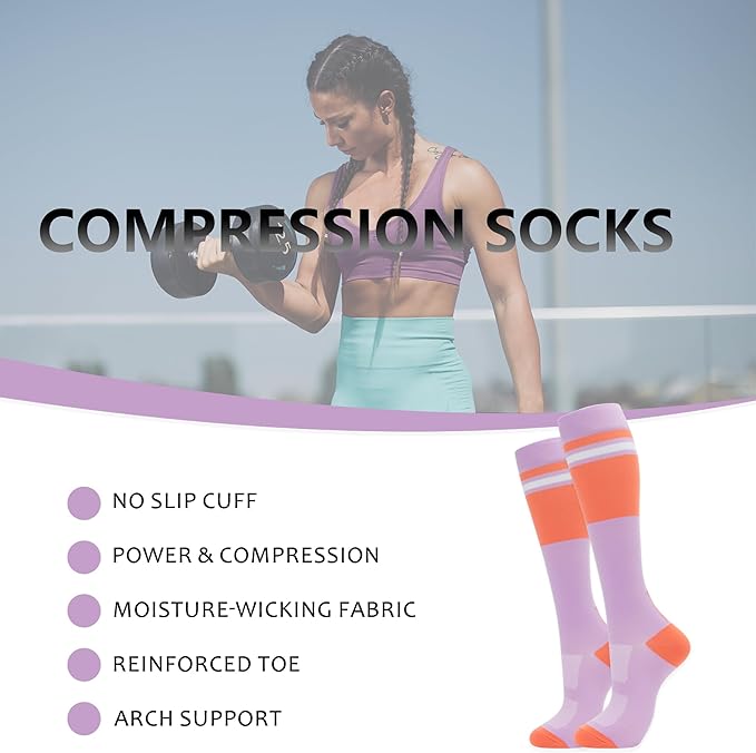 fenglaoda Compression Socks for Women Men Support Circulation 6 Pairs Socks For Nurse, Travel, Flight