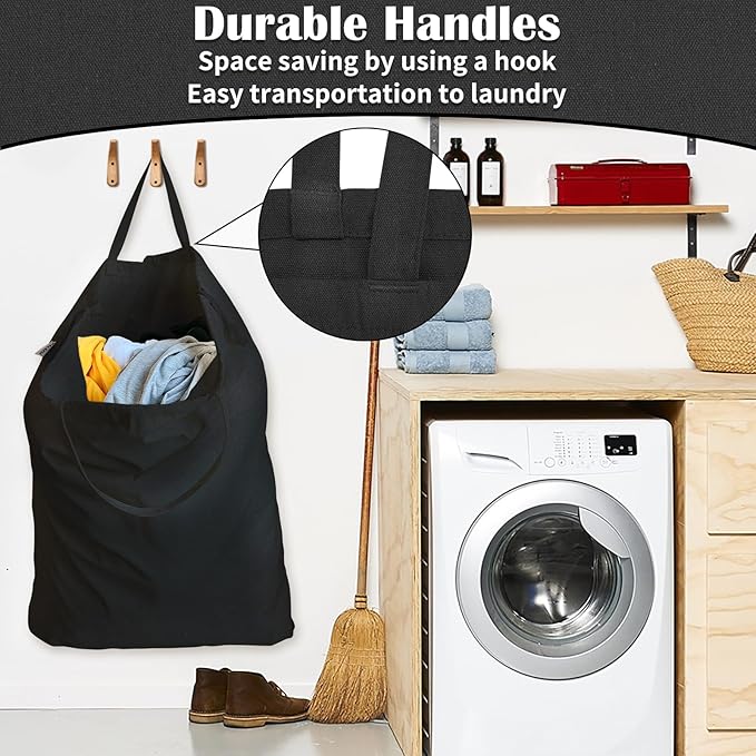 Canvas Laundry Bag 33"x 35", Thick Cotton Laundry Bag with Handles & Drawstring, Extra Large Heavy Duty Washable Basket Liner Hamper Liner Canvas Storage Sack (XL Black)