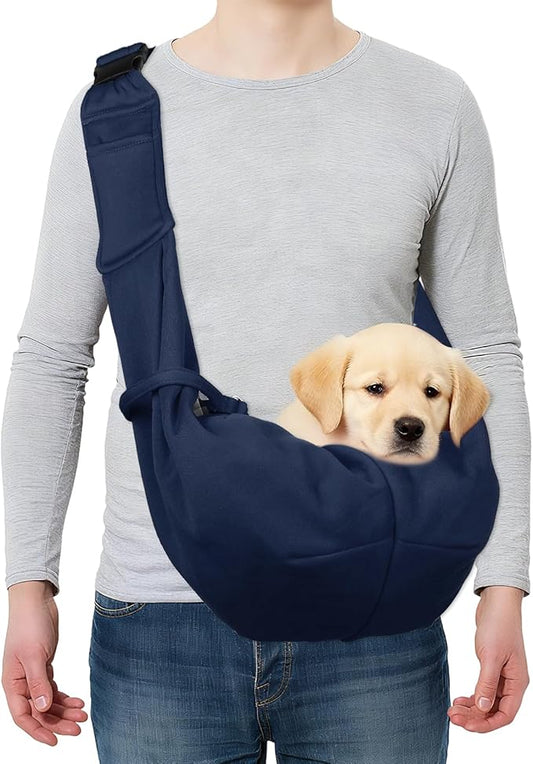 PETAXCELL Dog and Cat Sling Carrier Up to 16.5 Lbs, Hand-Free Reversible Pet Sling Carrier with Adjustable Strap and Pocket, (Dark Blue, 1 Pcs) Intended for Hiking/Camping/Traveling