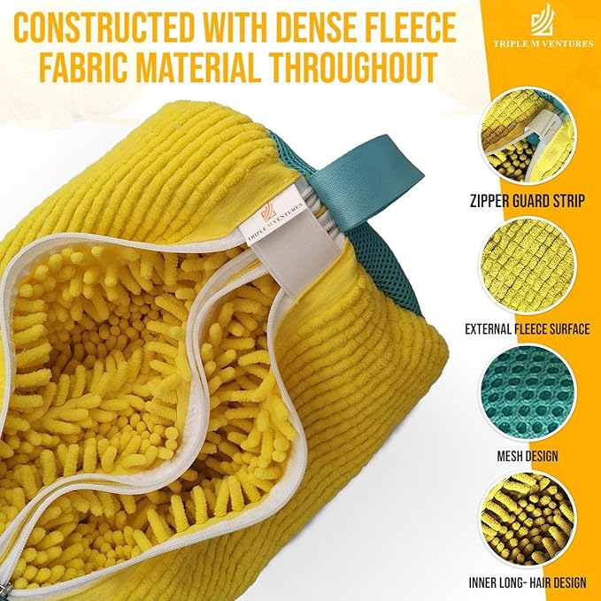 Shoe Washing Bag for Machine Wash Yellow – 2 Pairs Sneaker Laundry Mesh Bag, Large Durable Double Layer with 360° Zipper – Protect Shoes & Washing Machine