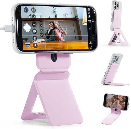 MOFT Phone Tripod Stand Selfie Stick for iPhone, Multi-Angles iPhone Stand, Lightweight & Portable Phone Holder, Strong Magnets, MOVAS Vegan Leather, Travel Essentials, Blush(Without Card Slot)
