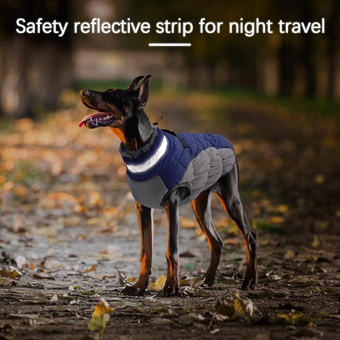 OUOBOB Dog Coats for Small Dogs, Puppy Coat, Warm Winter Jacket, XS Dog Coat with Harness Built in, Waterproof Pet Cold Weather Coats, Puppy Winter Clothes Snowsuit Chihuahua Maltese,Blue,XS