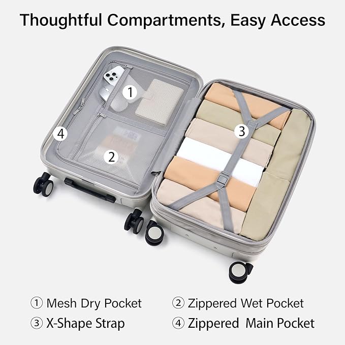 Hanke Expandable 24 Inch Luggage with Spinner Wheels, Hardside Medium Checked luggage, All-PC Hard Shell Suitcase, TSA Lock, Lightweight Checked-Medium (Smoke White, 76L)