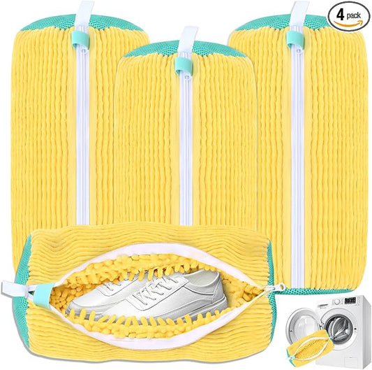 Shoe Washing Machine Bag, Shoe Cleaning Bag, Reusable Laundry Shoes Bag for Washer & Dryer Cleans & Protects All Shoes Types 4PCS (Yellow)