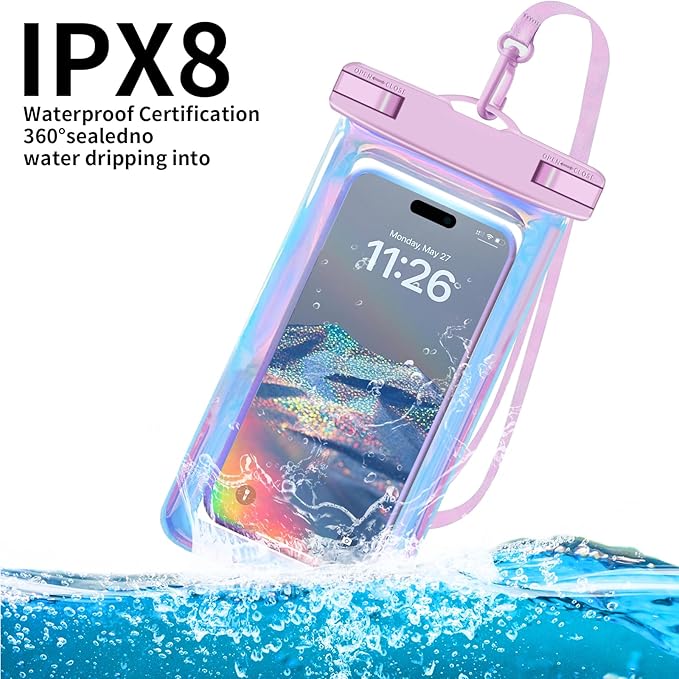 Up to 8.3" 4 Pack Iridescence Universal Waterproof Phone Pouch, Large Phone Waterproof Case Dry Bag, Protection Level: IP68, Outdoor Sports for Apple iPhone,Samsung,and More, Iridescence 4 Pack