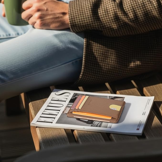 Buffway Slim Minimalist Front Pocket RFID Blocking Leather Wallets for Men and Women - Galaxy Maroon