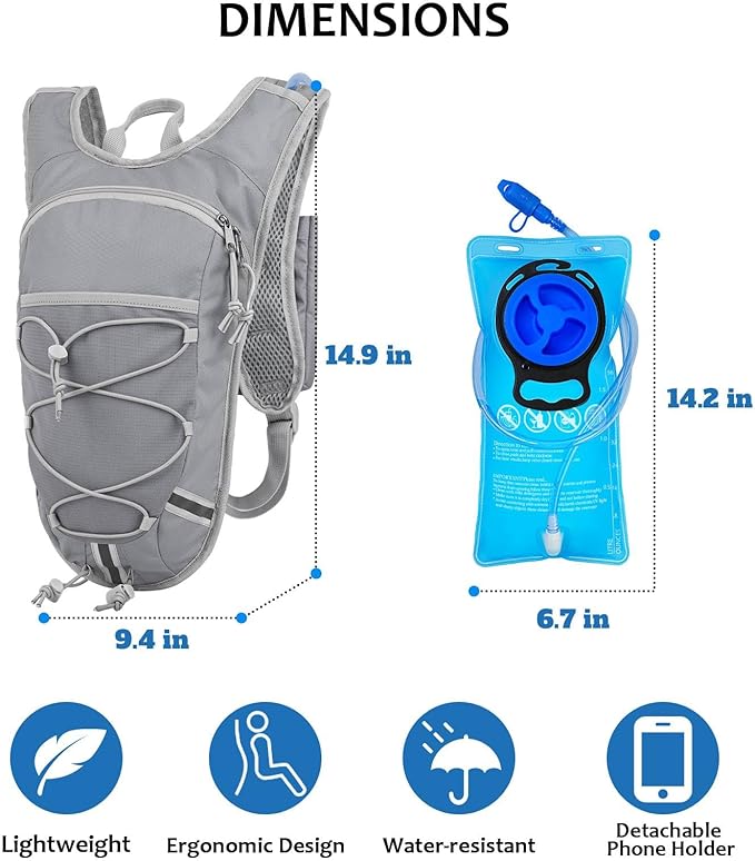 Lightweight Hydration Backpack 2L Water Bladder Pack for Running, Cycling, Hiking – Anti-Theft Water Backpack with Phone Holder, Trekking Pole Holder & Reflective Strips for Men & Women
