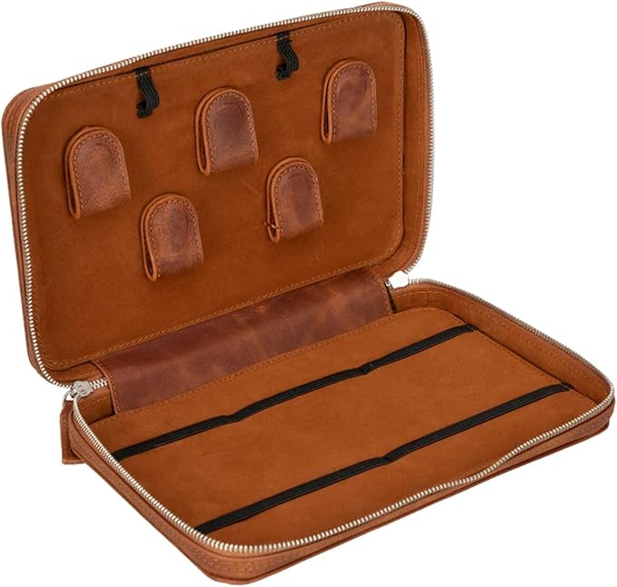 Medicine Handmade Leather Cable Organizer Bag – Full-Grain Leather Travel Tech Case for Cords, Chargers & Accessories – Zippered Storage for Men & Women (Tiguan Tan)