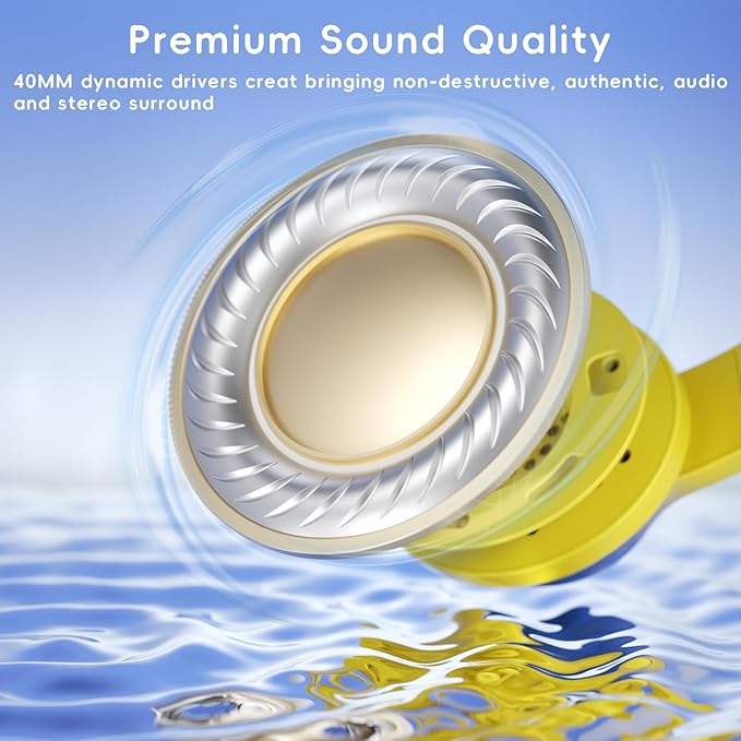 Kids Headphones, Wired Headphones for Kids Over Ear with Microphone, 85/94dB Volume Limiter Headphone for Girls Boys, Foldable Headphone for Learning & Entertainment, Light Yellow