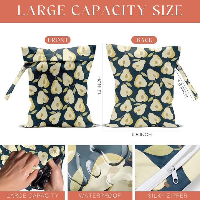 4 Pack Cute Fruit Wet Bag Waterproof Washable Reusable Wet Dry Bag for Swimsuit Dirty Clothes Cloth Diaper Travel Beach Pool Yoga Gym Toiletries Travel Beach Essentials Cherry Orange Pineapple