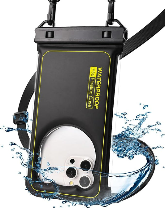 Waterproof Phone Pouch Floating- [3D Clear Soft Edges ] IP68 Waterproof Phone Case - iPhone 16/15/14/13 Pro Max Samsung 24/23/22 Ultra Google Up 7.5" - Detachable Lanyard - Front Clear + Back Bear