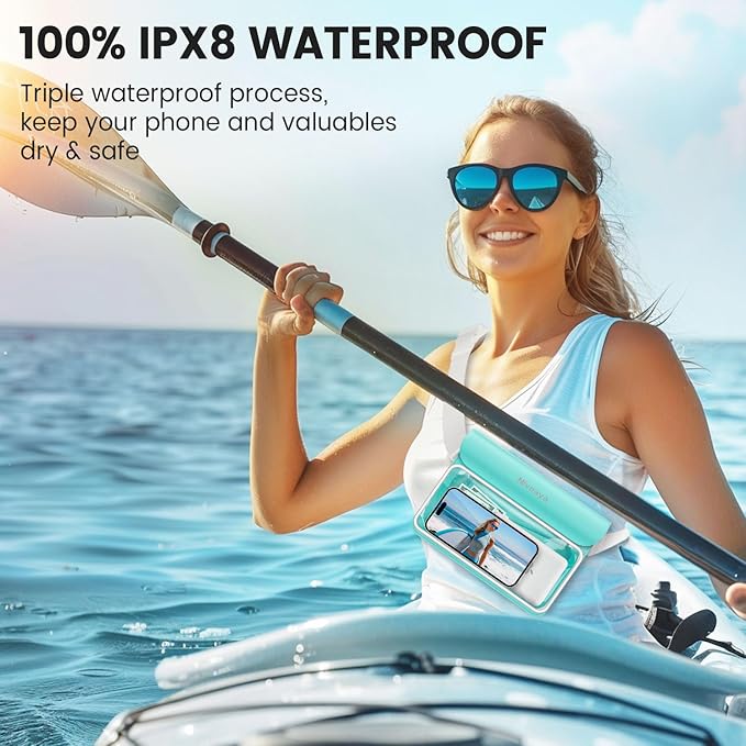 Niveaya IP68 Waterproof Fanny Pack - 2 Pack, Floating Dry Bag Pouch, Phone Waterproof Waist Pouch Dry Bag, Beach, Kayaking, Swimming, Boat Essentials, for iPhone 17/16/15/14/13/12 Pro Max up to 9.5"