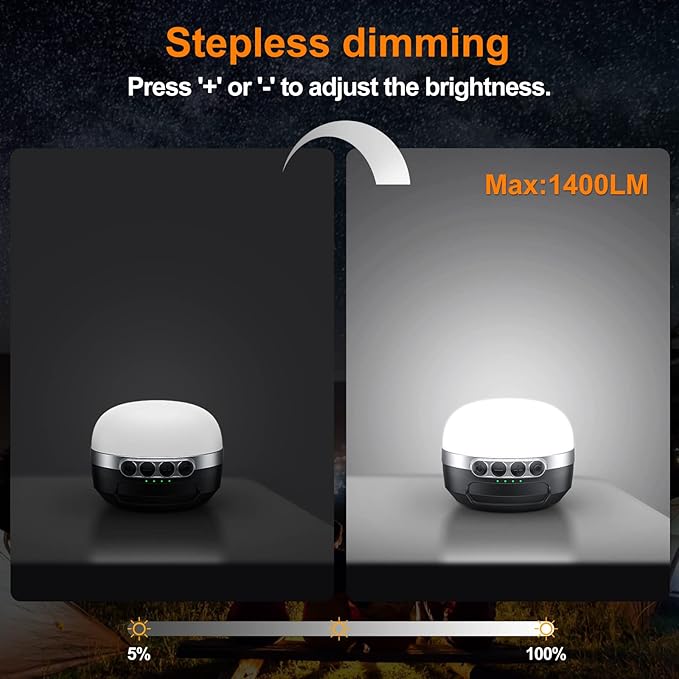 LED Camping Lantern Rechargeable 1400LM, Up to 420H Running Time Camping Tent RGB Light, 10400mAh Emergency Hanging Light for Hurricane, Power Outages, Home, Hiking